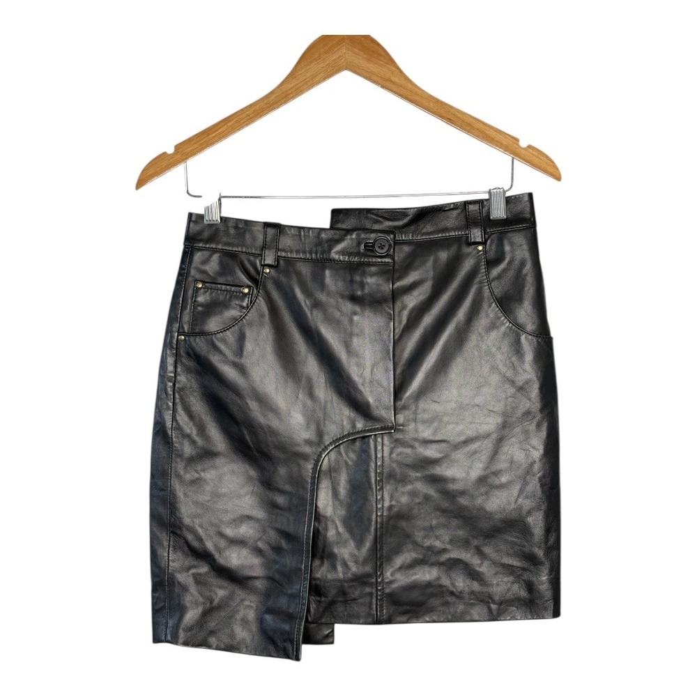 LITA by Ciara Black Leather Mini Skirt Asymmetrical Edgy Rock‎ Chic Size 4 NWT
